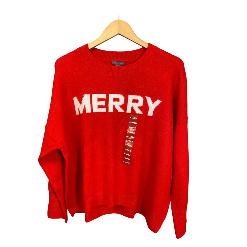 Vince Camuto Women Red Merry Holiday Graphic Sweater XL SV7765200 New